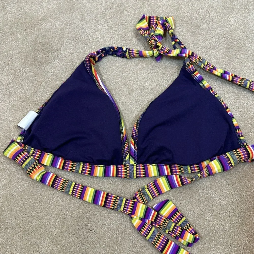 Lucky Brand Primitive Punch Sour Apple Halter Bikini Top  Size Cup D